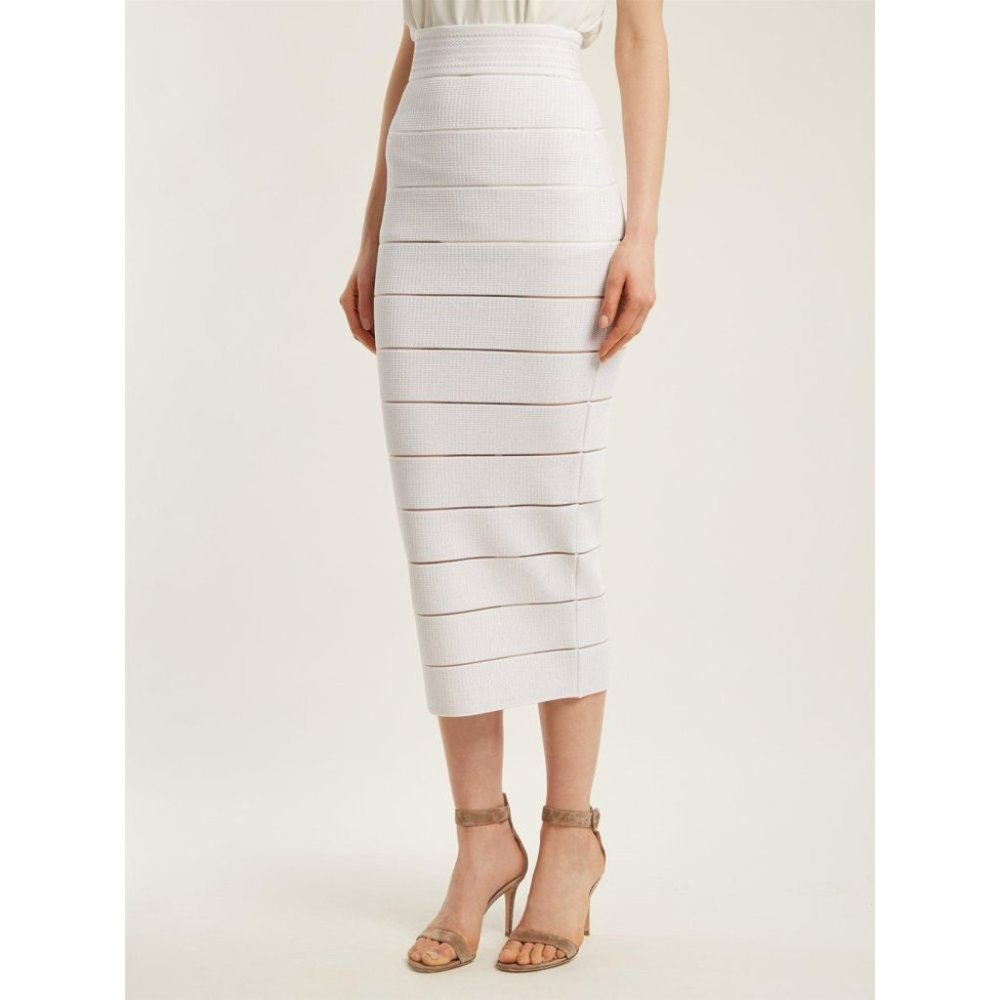 BALMAIN New 36 US 4 Striped Knit Midi Skirt